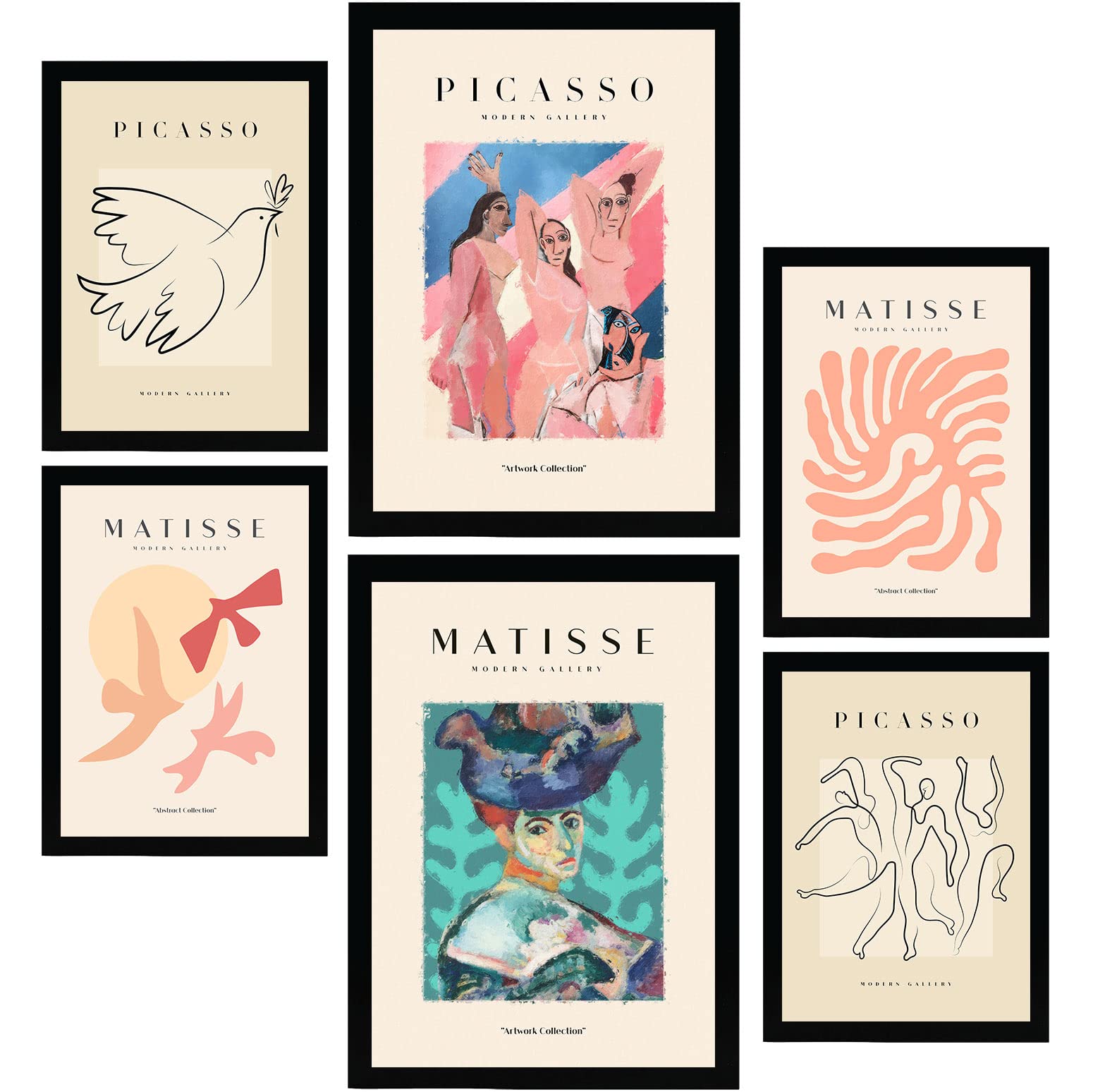Nacnic Set of 6 Picasso and Matisse Posters. Bodies. Fauvism and Surrealism Art Gallery Aesthetic Prints for Interior Design and Decoration. Sizes A3 & A4. Unframed.