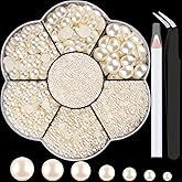 BELLEBOOST 5600pcs ABS Round Flat Back Beige Pearls Kit with Pickup Tools for Nail Art, Face, Body Decorations