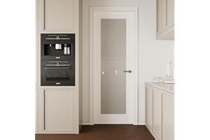 CRUTOP 28''x80'' Frosted Glass Interior Door Slab Shaker, Pre-Built Panel for Barn Door, Pocket Doors, French Doors, for Pantry, Bedroom, Closet, Laundry & Bathroom, White Prefinish&Paintable