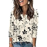 LUYAA Womens Long Sleeve V Neck Henley Shirts Color Block Printed Button Down Tunic Tops Dressy Casual Spring Tops 2026