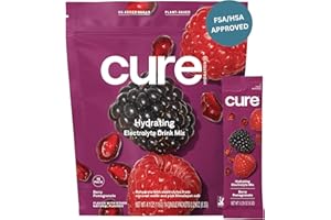 Cure Hydration | Plant-Based Electrolyte Drink Mix | No Added Sugar | FSA & HSA | Dehydration Relief Powder Made with Coconut Water | Non-GMO | Vegan | Pouch of 14 Packets - Berry Pomegranate