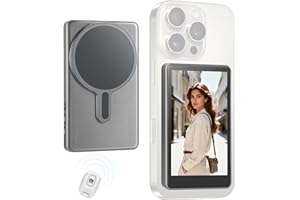 AFFLAT Magnetic Phone Vlog Selfie Monitor Screen,1080P Wireless Recording,Back Camera Selfie Monitor with Bluetooth Remote Control,for Selfie Vlog Live Broadcast,Compatible with iPhone and Android System