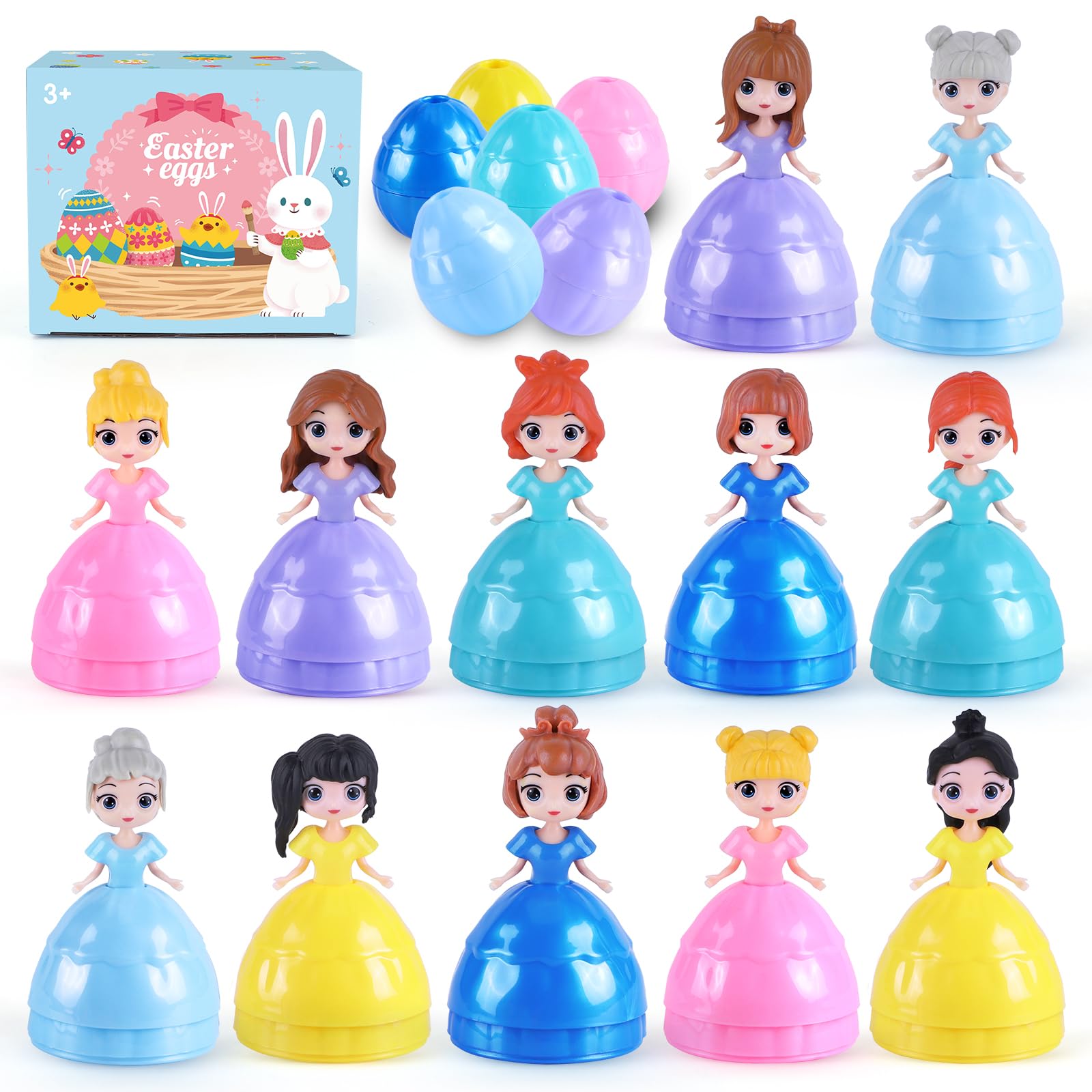 Uiseba 12 PCS Princess Prefilled Easter Eggs, Easter Basket Stuffer,Hunt Gifts for Kids, Classroom Prize and Party Favors