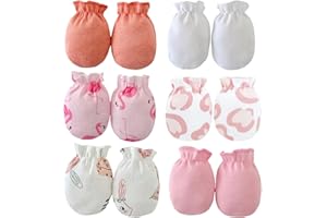 PandaEar 6 Pairs Newborn Baby No Scratch Mittens, 100% Cotton Elastic Wrist Gloves for baby Girls 0-6 Months