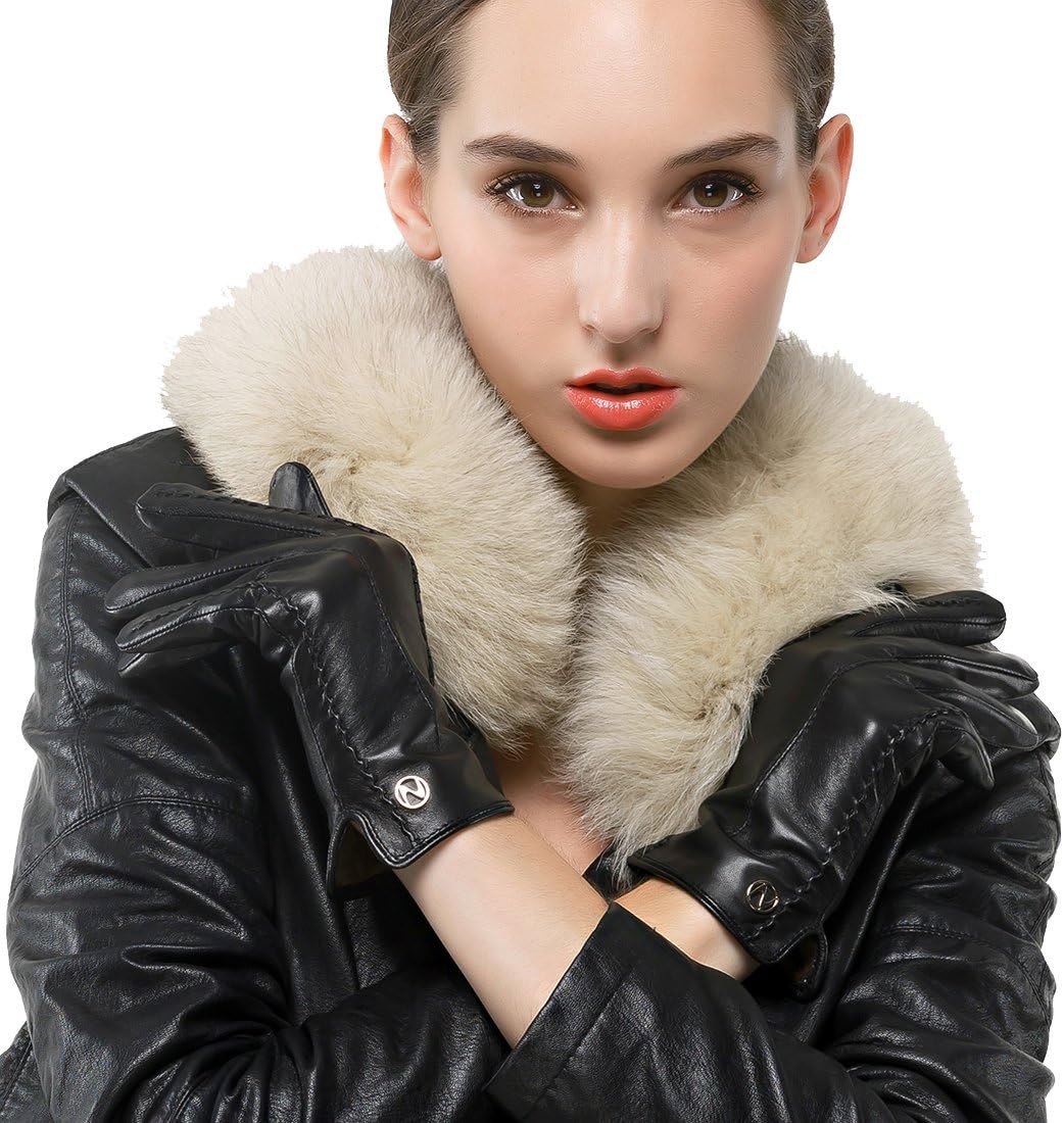 Women Touchscreen Leather Glove Nappaglo Pure Cashmere Lining Winter Warm Glove
