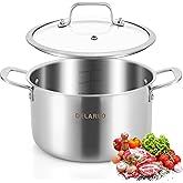 DELARLO Tri-Ply Stainless Steel Stock Pot, 5 Quart Stockpot with Lid, All Stoves Safe Up to 600℉, Saving Fuel 20%, Heavy Duty, Soup Pot with lid, Kitchen Essentials, Fast Even Heat