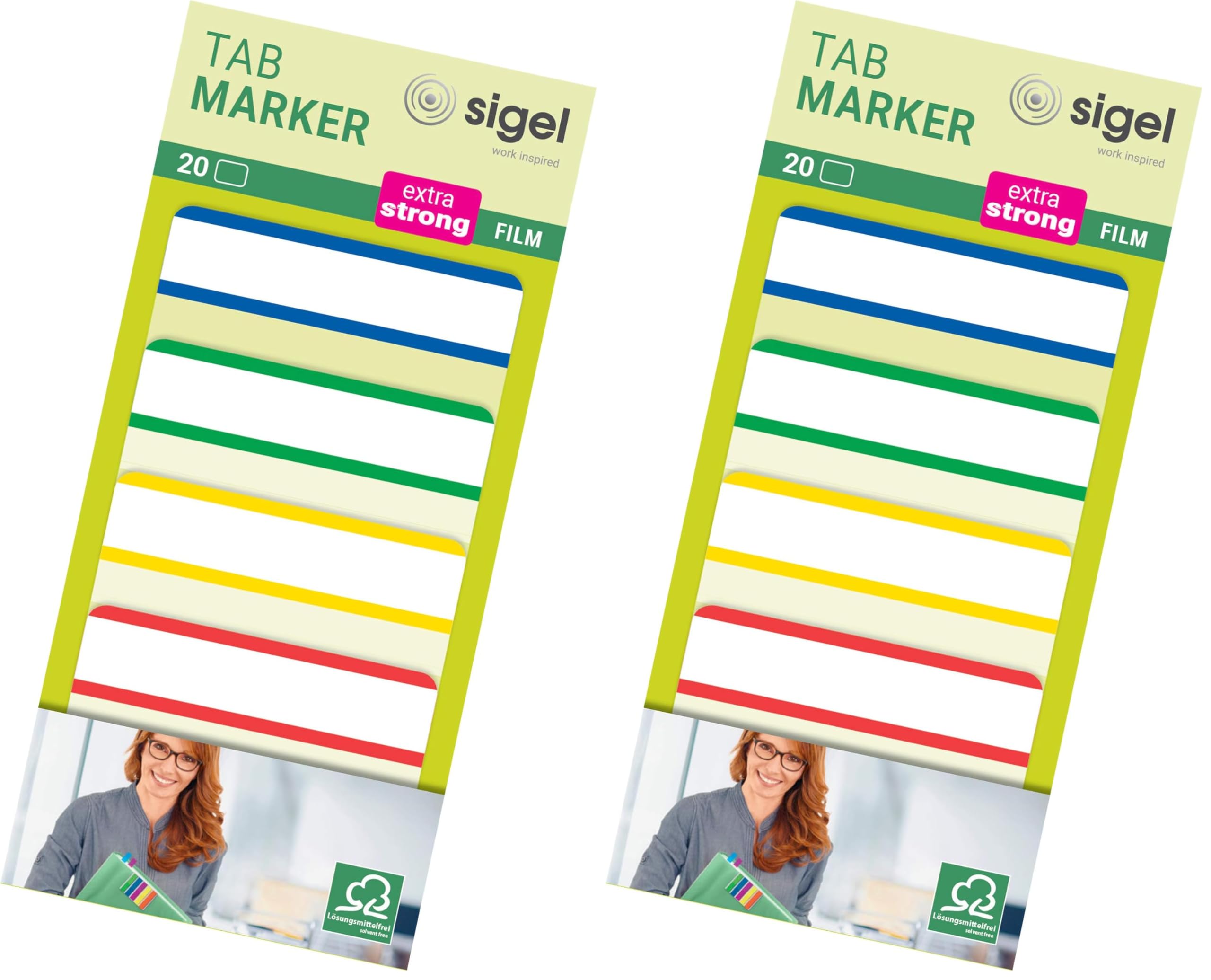 SIGEL HN202 Tab Marker Basic, Extra Strong, 4 x 5 Sheets, Red/Blue/Green/Yellow (Pack of 2)
