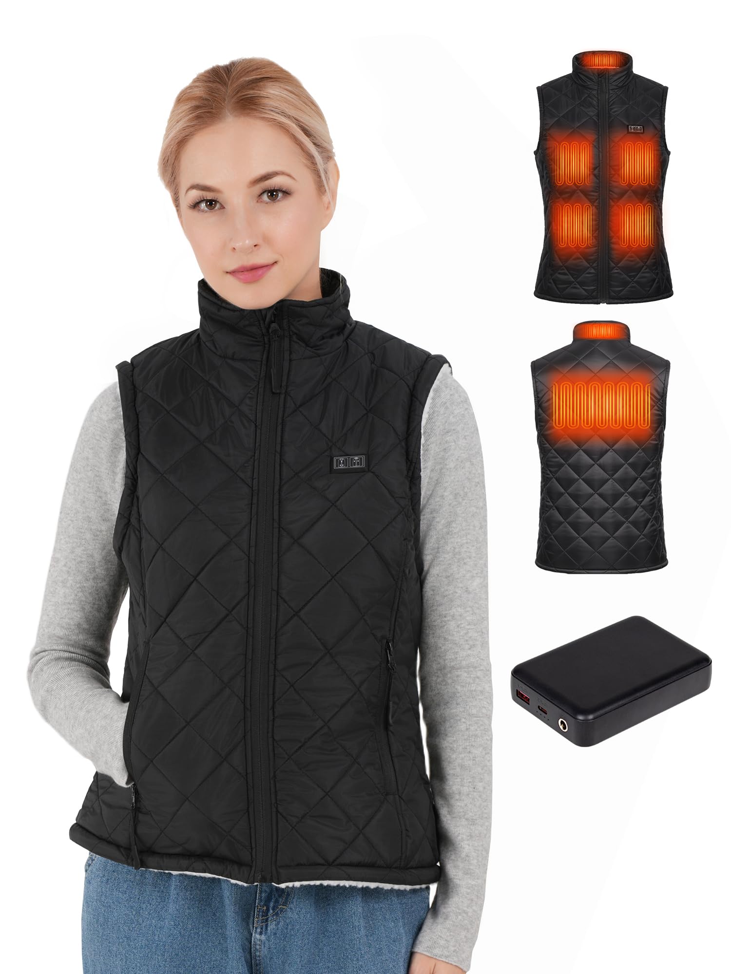 Photo 1 of HOTHUGZ Heated Vest for Women with 12V 15000mAh Rechargeable Battery Pack Warming Heating Vest for Winter Outdoor Work, Black L