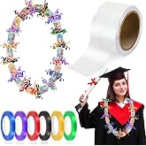 Jansun 2 Inch x 164 ft Poly Tubing Clear Graduation Candy Lei Tubing &amp; 6 Rolls Ribbons Candy Lei Making Kit for Graduation Party Supplies