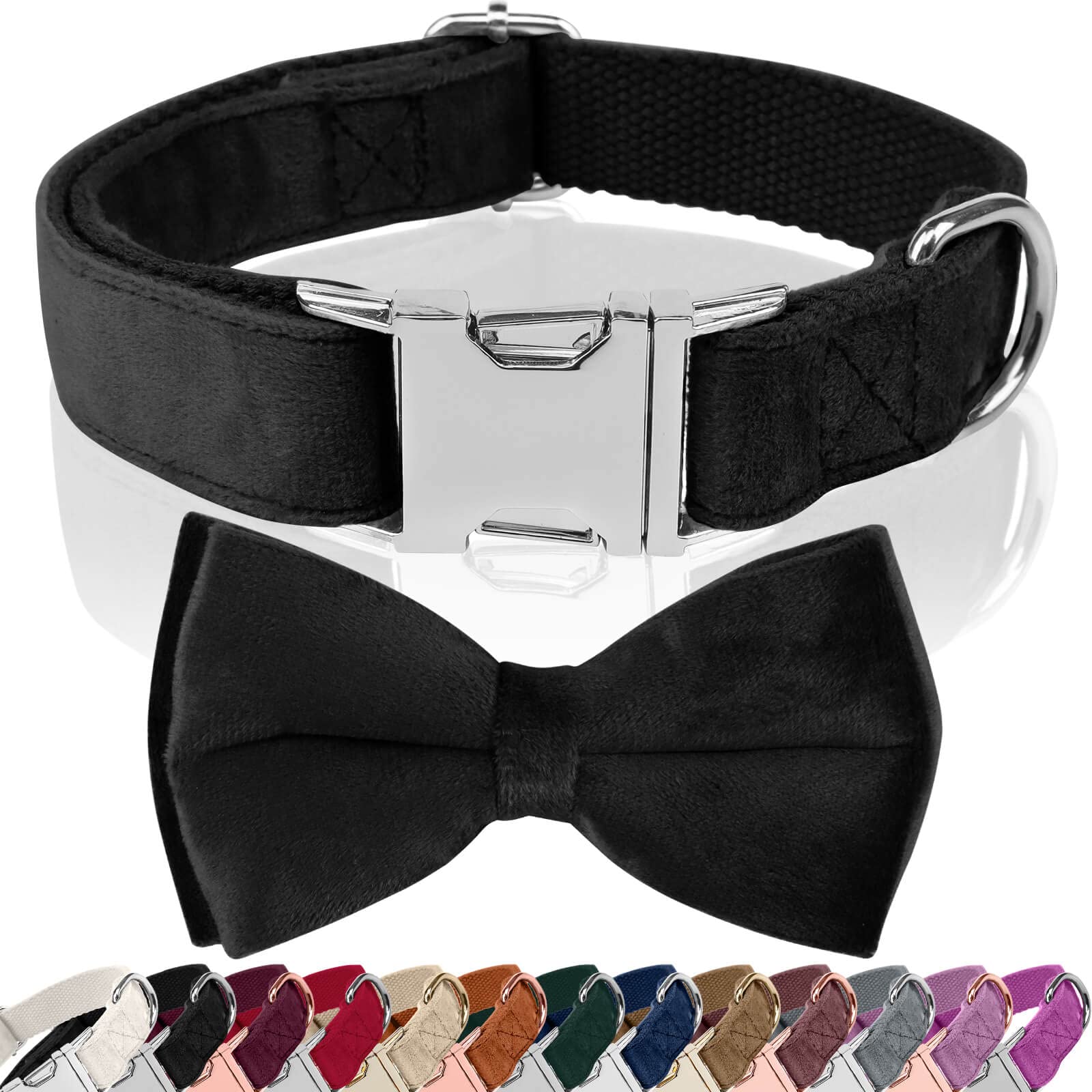 Photo 1 of Girl Dog Collars with Bow,Velvet Puppy Collar with Zinc Alloy Safety Buckle, Adjustable Soft Dog Bow Tie Collar, Detachable Breakaway Dog Collar with Metal D-Ring for Small Medium Large Dogs