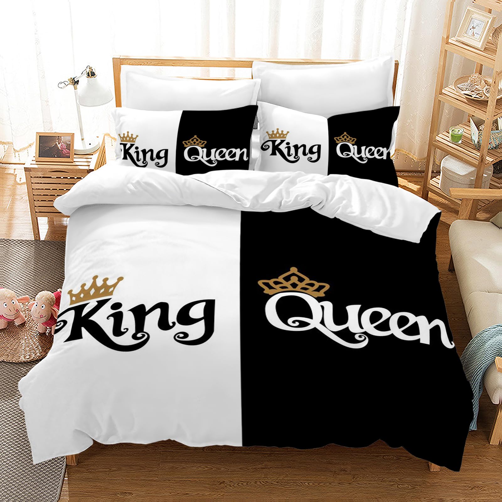 VTRXEG King and Queen Bedding Set,Soft and Comfortable Microfiber Duvet Cover,Couples Duvet Cover with Zipper + 2 Pillowcases (A, 220x240cm)