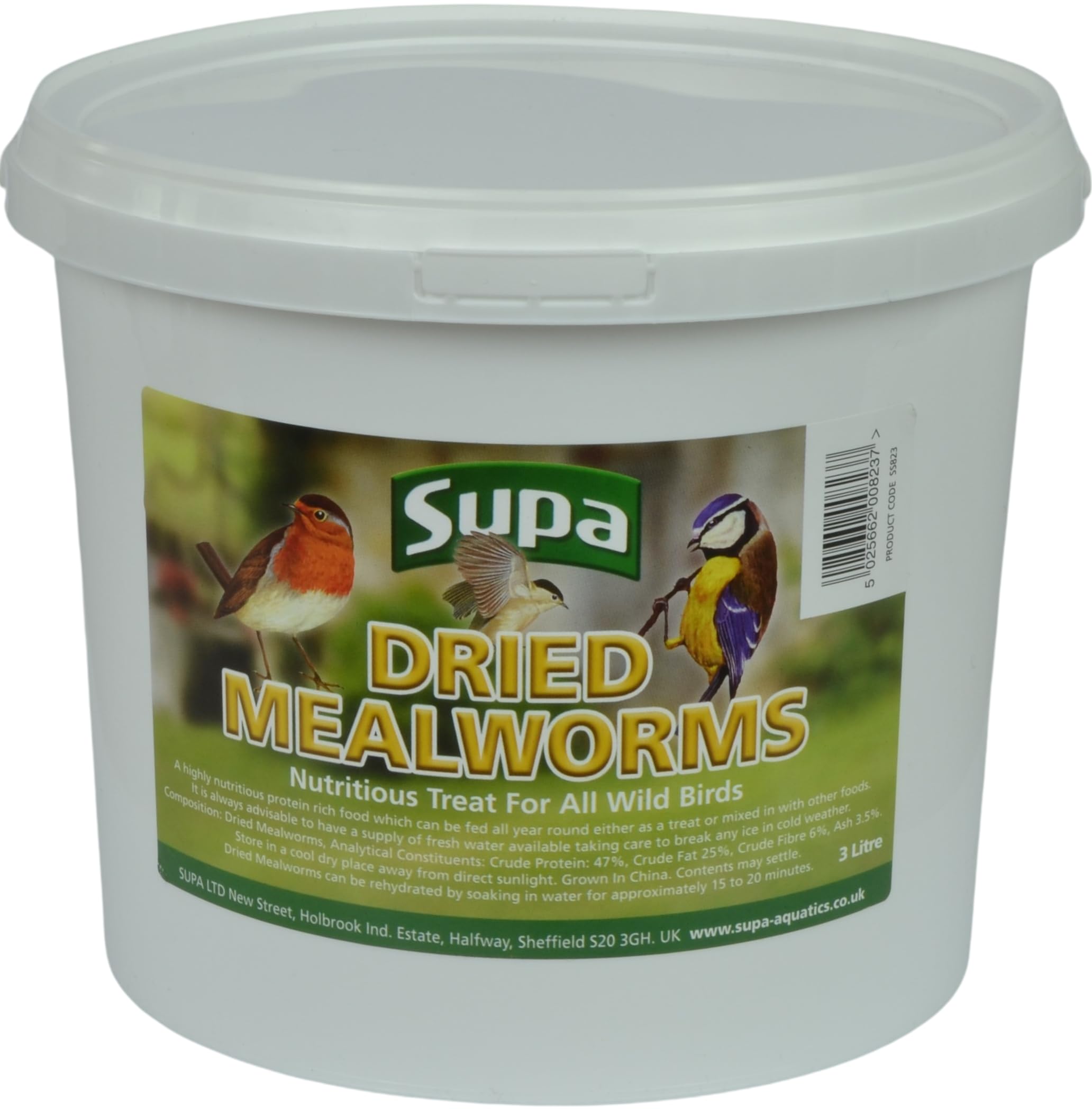 Supa Dried Mealworms for Wild Birds, 3 Litre Bucket High Energy Protein Rich Treat, Attract More Wildlife To Your Garden