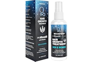 BELLEHAVEN 5% Minoxidil Hair Growth Serum for Men and Women - Hair Regrowth Treatment Spray, Topical Solution to Stop Thinning and Hair Loss, 2 Month Supply for Beard and Hair Growth, 100ML