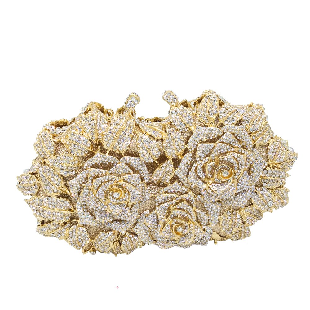 Boutique De FGGDazzling Flower Evening Bags For Women Formal Party Rhinestone Handbags Wedding Crystal Clutch Purse,Mini