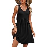 ANRABESS Dresses for Women Beach Vacation Clothes V Neck Sleeveless Loose Flowy A-Line Dress Summer Casual Short Sundress