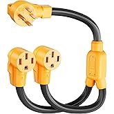 MECMO 50 Amp Y Splitter for RV/EV Charging, ETL Listed, NEMA 14-50P to 2X 14-50R Adapter, 4 Prong 250-Volt Generator Adapter,