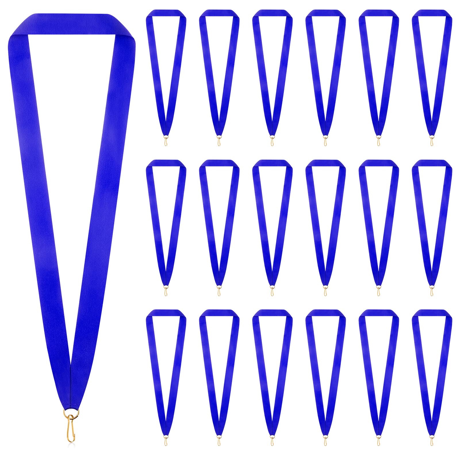 Photo 1 of 30 Pieces Award Ribbon Medal Ribbons Neck Ribbons for Medals Flat Medal Lanyards Ribbon Lanyard with Snap Clips for Competitions Sports Meeting Party Student Awards(Blue)