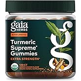 Gaia Herbs Turmeric Supreme Gummies Extra Strength - Supports Healthy Inflammatory Response in Healthy Individuals* - Lemon Ginger Flavor - 120 Vegan Organic Gummies (40 Servings)