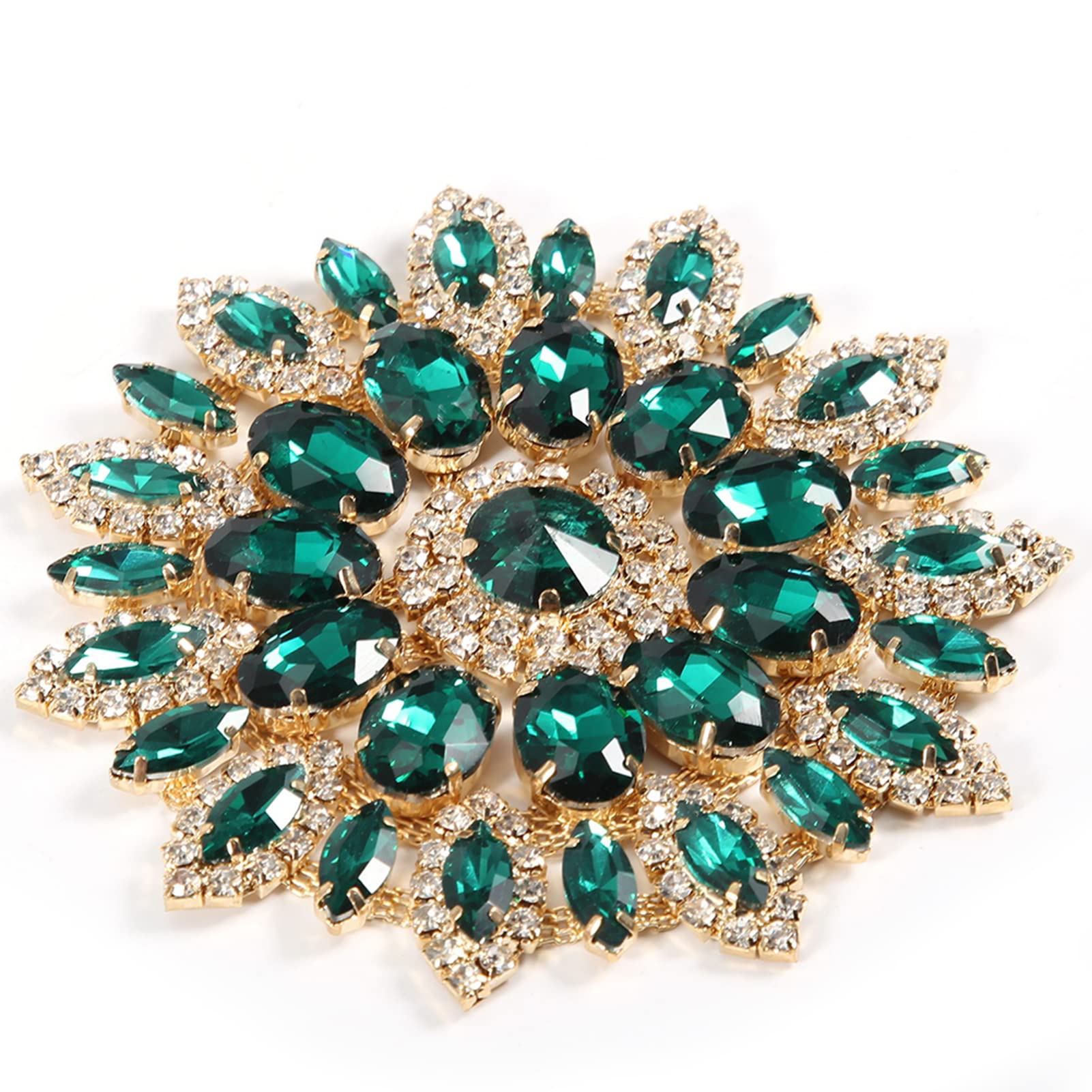 Rhinestone Applique, 11cm Flower Design Rhinestone Appliques Appliques for Clothes Brooches Hairpin Embellishment(Green)