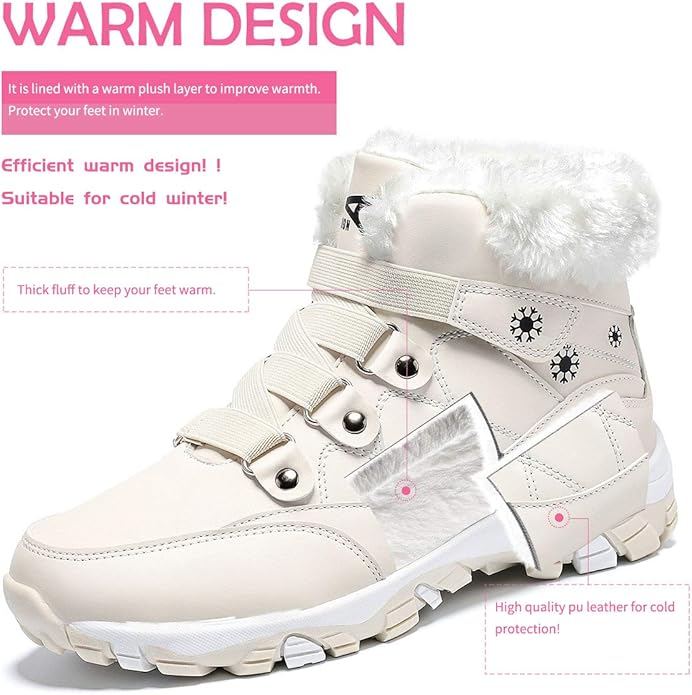 ASHION Womens Waterproof Winter Shoes Non-Slip Warm Snow Boots