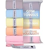 Trailoom Microfiber Workout Towels - Quick Dry, Highly Absorbing, Odor-Free, for Women & Men - Gym Sweat Sports Towel for Hot Yoga, Tennis, Running, Exercise, Working Out, Camping, Set of 5 Pastel