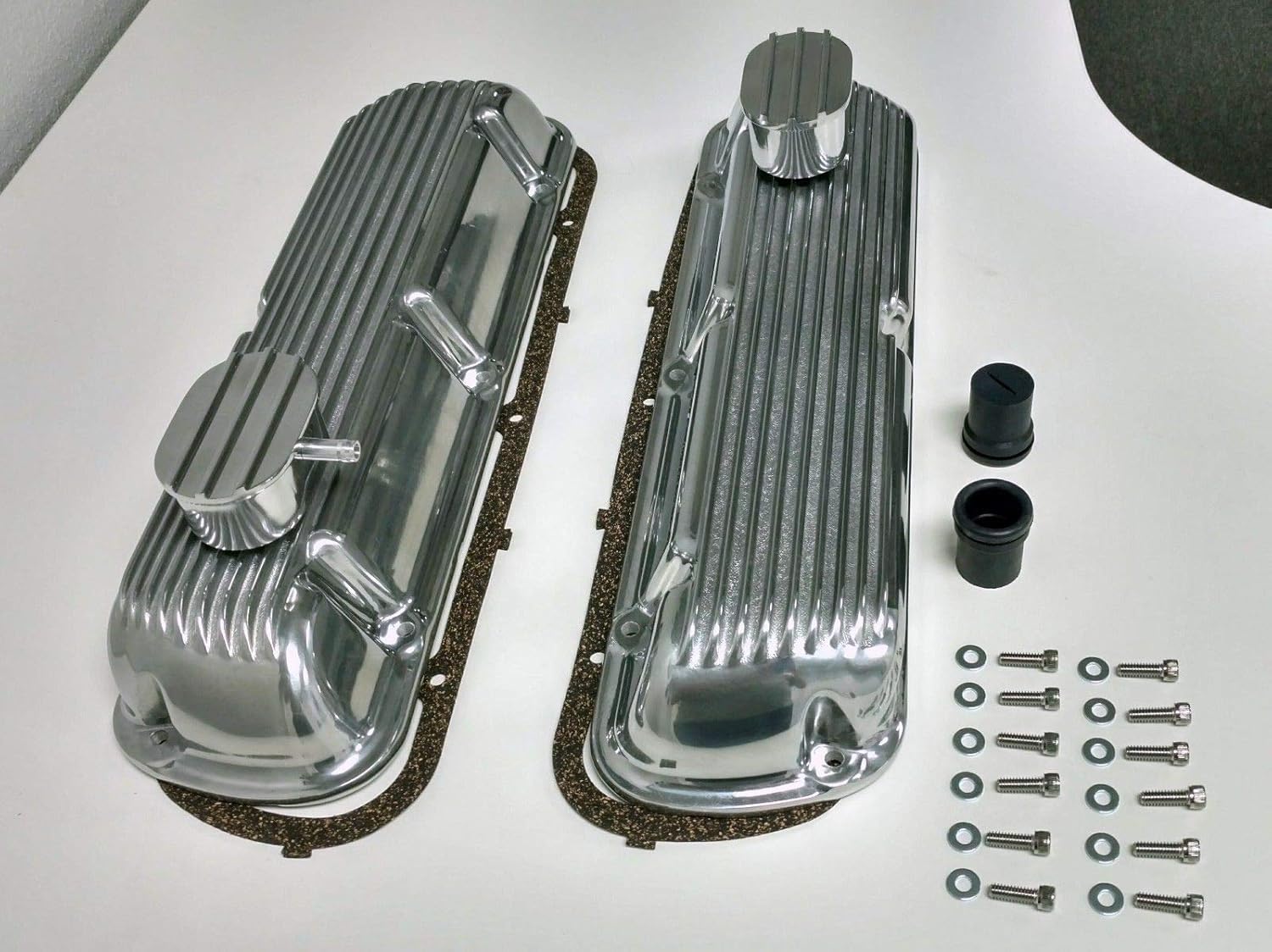 Automotive SBF Ford 302 Tall Finned Polished Aluminum Valve Covers 289