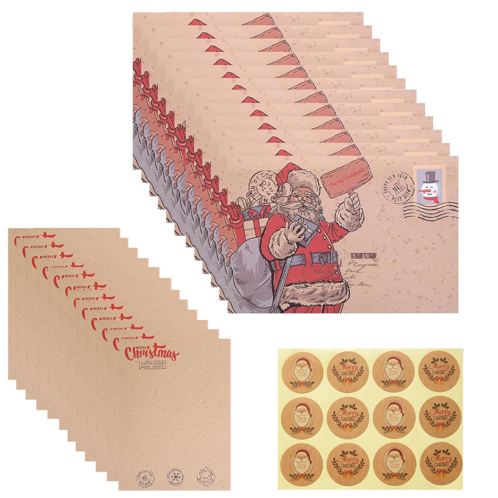 36pcs Vintage Official Christmas Envelopes with Greeting Cards Kits Letter to Santa Set North Pole Santa Envelopes with Stickers Blank Christmas Cards Writing Stationery for Xmas Holiday Invitation
