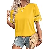 SHEWIN Womens T Shirts Crewneck Hollow Out Short Sleeve Blouses Tee Summer Tops for Women 2026