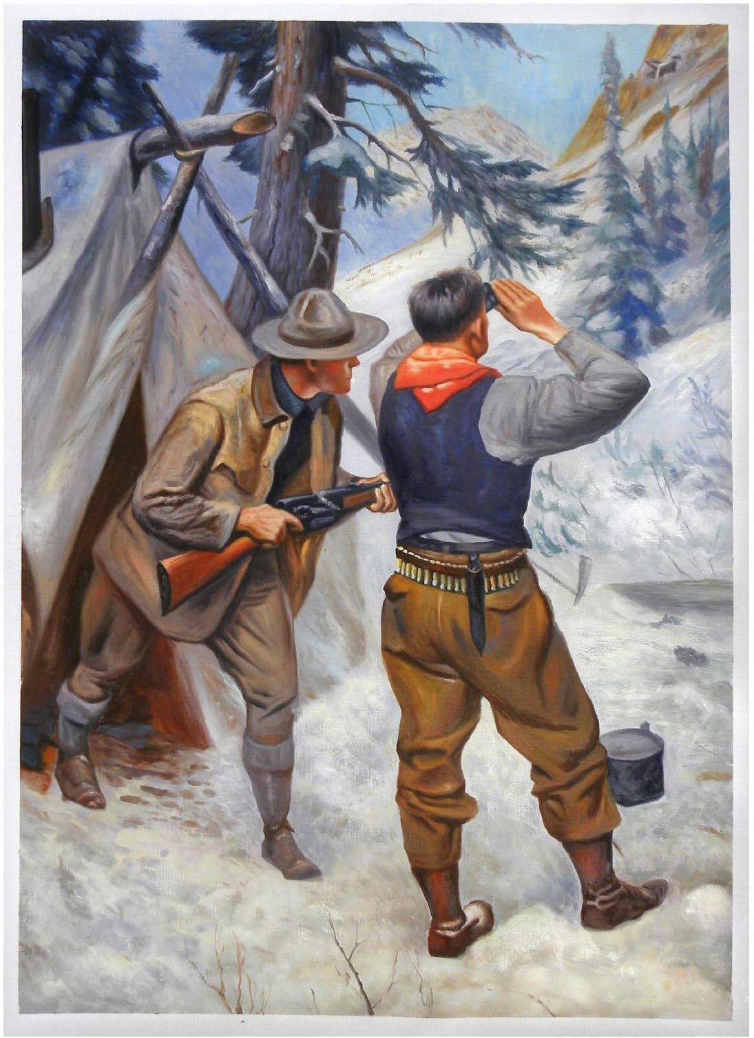 An Unexpected Opportunity - Philip Goodwin high quality hand-painted oil painting reproduction,two hunters camped out in tent on mountain foot landscape