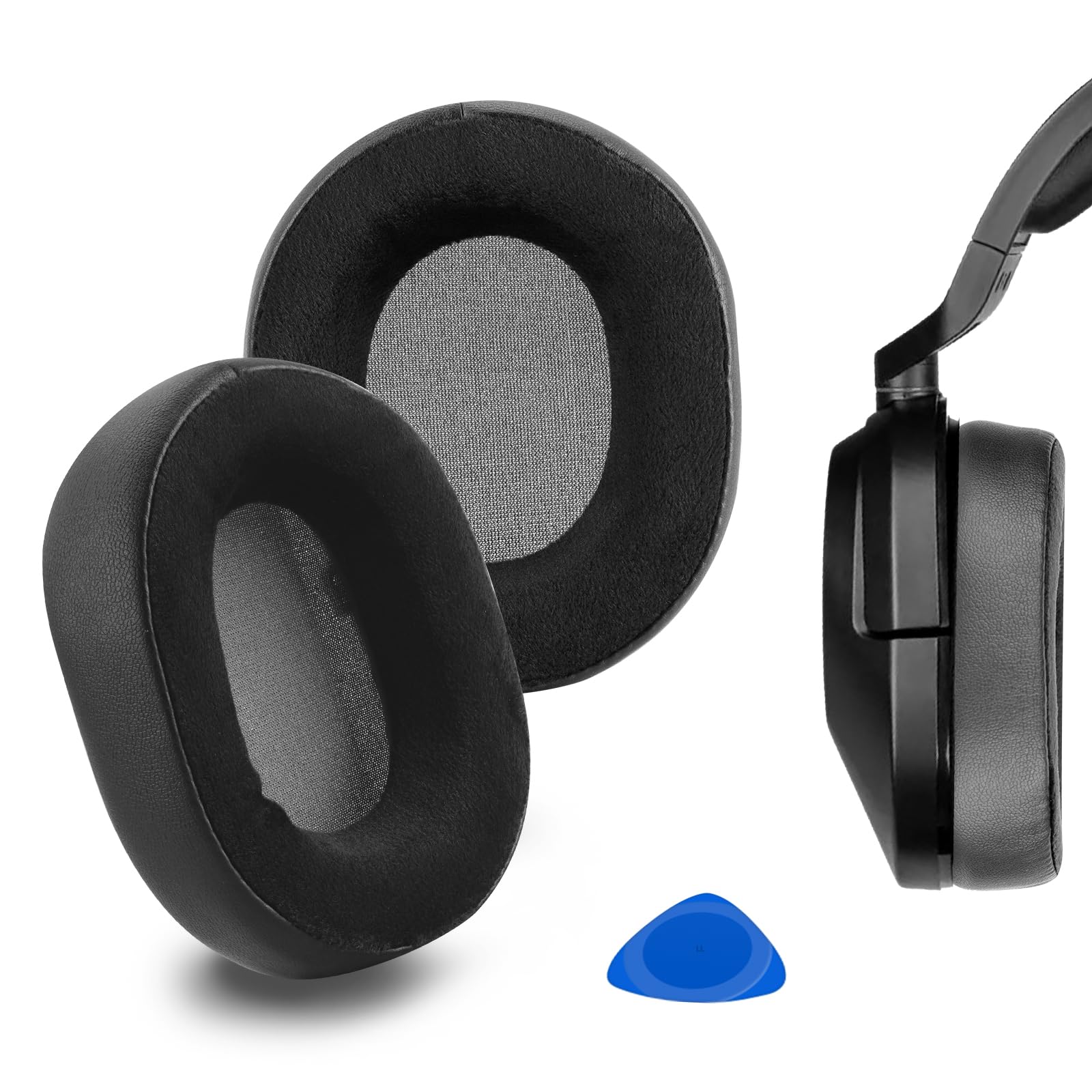 Geekria Comfort Hybrid Velour Replacement Ear Pads for Corsair HS55, HS65 Headphones Ear Cushions, Repair Parts (Black)