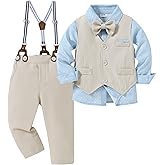 nilikastta Toddler Baby Boy Clothes Suit Gentleman Wedding Outfits Formal Dress Shirt/Bowtie/Vest/Suspender Pants 1-9 Years