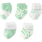 MAMIMAKA Unisex Baby Terry Socks 5-Pack for Baby boy and girl 0-12 Months Warm Cotton Socks