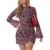 Milumia Women's Leopard Print Mini Dress Y2k Bell Long Sleeve Cheetah Short Dresses Going Out Party Clubbing Outfits