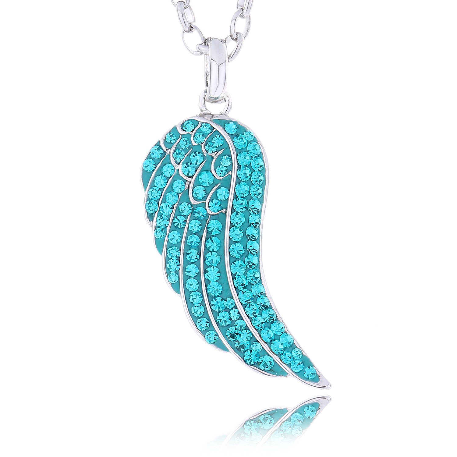 Morella Women’s Necklace Angel's Wing with Zirconia Stones 70 cm 27.56" Blue and Velvet Bag