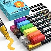 WUO Window Chalk Markers,12 Colors Car Markers,10mm 3-In-1 Jumbo Wide Nib, Dust-Free & Non-Toxic - Erasable Blackboards Marker For Rock Painting, Poster, Stone, Ceramic, Glass