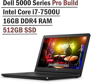 Dell Inspiron 5000 Series 15.6 Inch HD Pro Build Business Laptop (Intel i7-7500U 2.7Ghz, 16GB DDR4 RAM, 512GB SSD, Windows 10 Professional ) (Renewed)