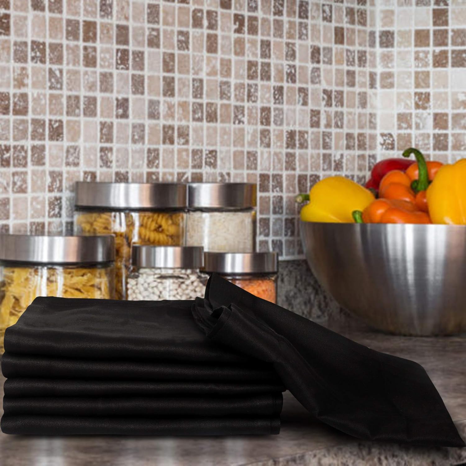 Urban Villa Kitchen Towels, Premium Quality, Solid Satin Weave 100% Cotton Dish Towels, Ultra Soft (Size: 20X30 Inch), Black Highly Absorbent Bar Towels & Tea Towels - (Set of 6): Kitchen & Dining
