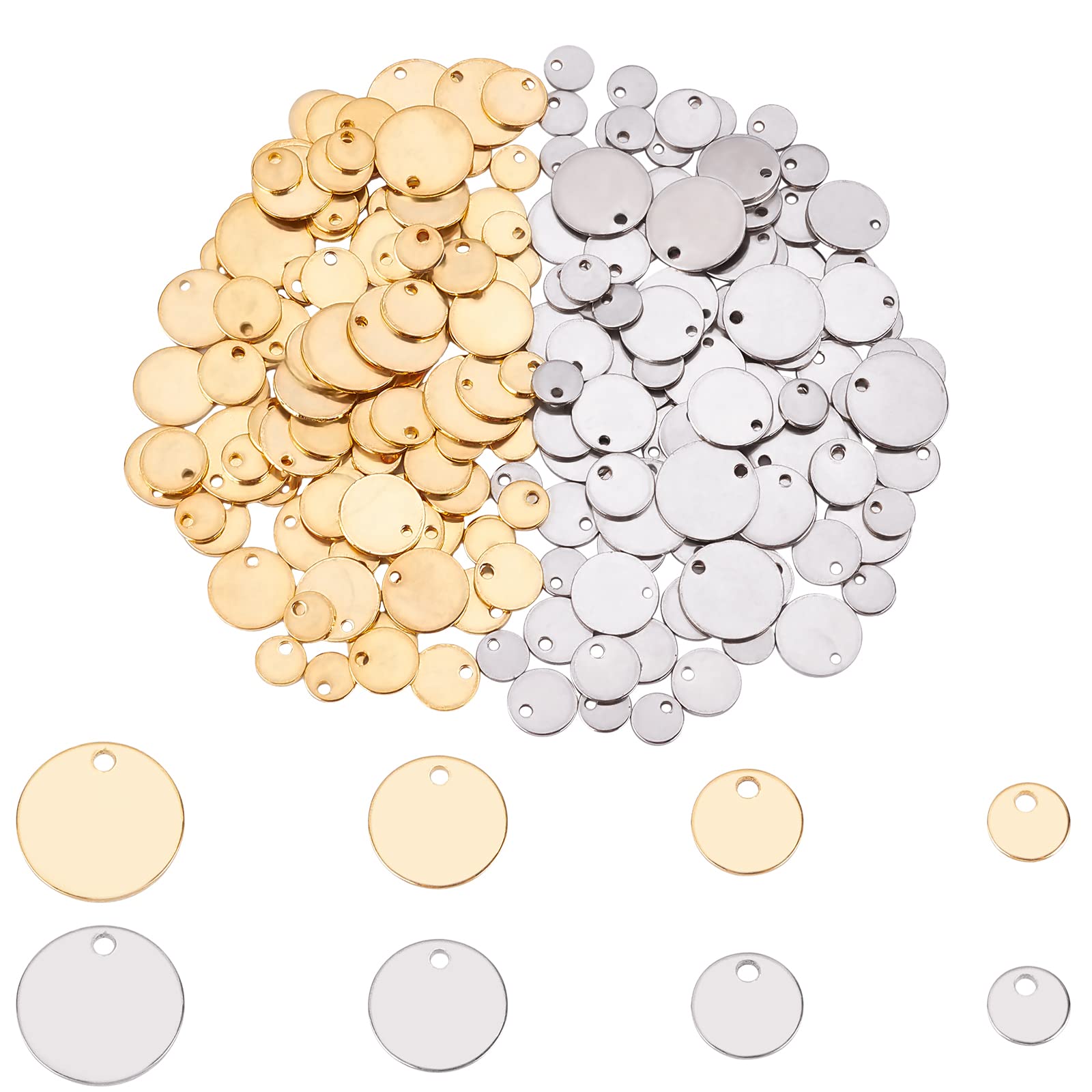 UNICRAFTALE 200pcs 2 Colors 6/8/10/12mm Flat Round Stamping Blank Tags Stainless Steel Pendants Metal Flat round Charms for Jewelry Making Dog Tags Pet Tags