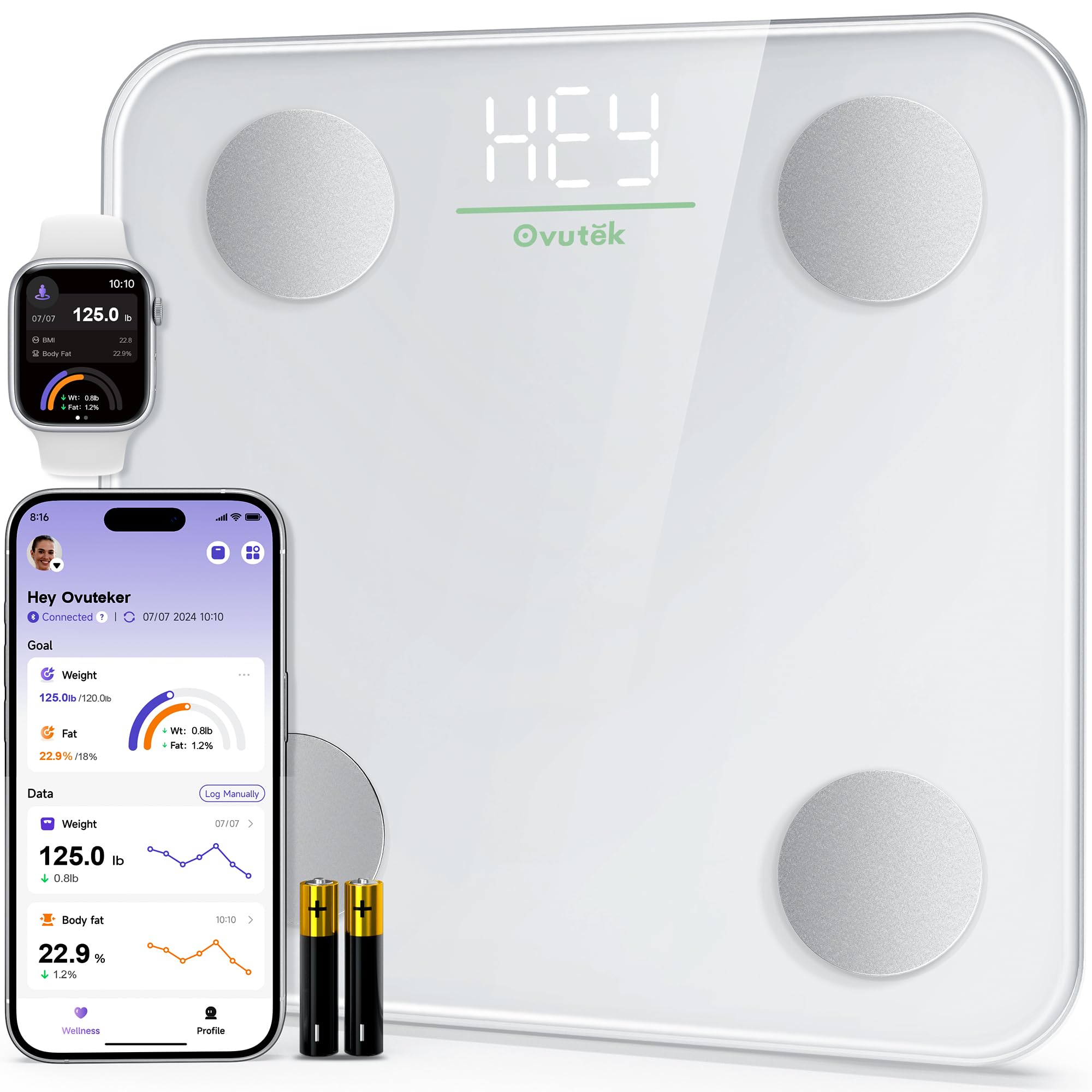Photo 1 of Ovutek Smart Scale for Body Weight, Digital Bathroom Scale BMI Weighing Body Fat Scale, Accurate Body Composition Scale Monitor for People's Health with Smartphone App, Compact Size, 400lb (White)