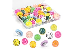 GOOLADA 30 Pieces Smiley Cute Push Pins,10Colors Cute Thumb Tacks, Decorative Push Pins for Bulletin Board, Corkboard, Cubicle Wall Accessories