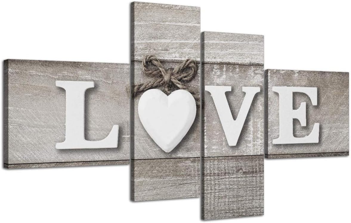 Large Shabby Chic Love Quote - Grey Canvas wall Art Prints - Multi 4 Part - 4297 Wallfillers