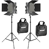 Neewer 2 Pieces Bi-color 660 LED Video Light and Stand Kit Includes:(2)3200-5600K CRI 96+ Dimmable Light with U Bracket and B