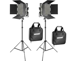 Neewer 2 Pieces Bi-color 660 LED Video Light and Stand Kit Includes:(2)3200-5600K CRI 96+ Dimmable Light with U Bracket and B