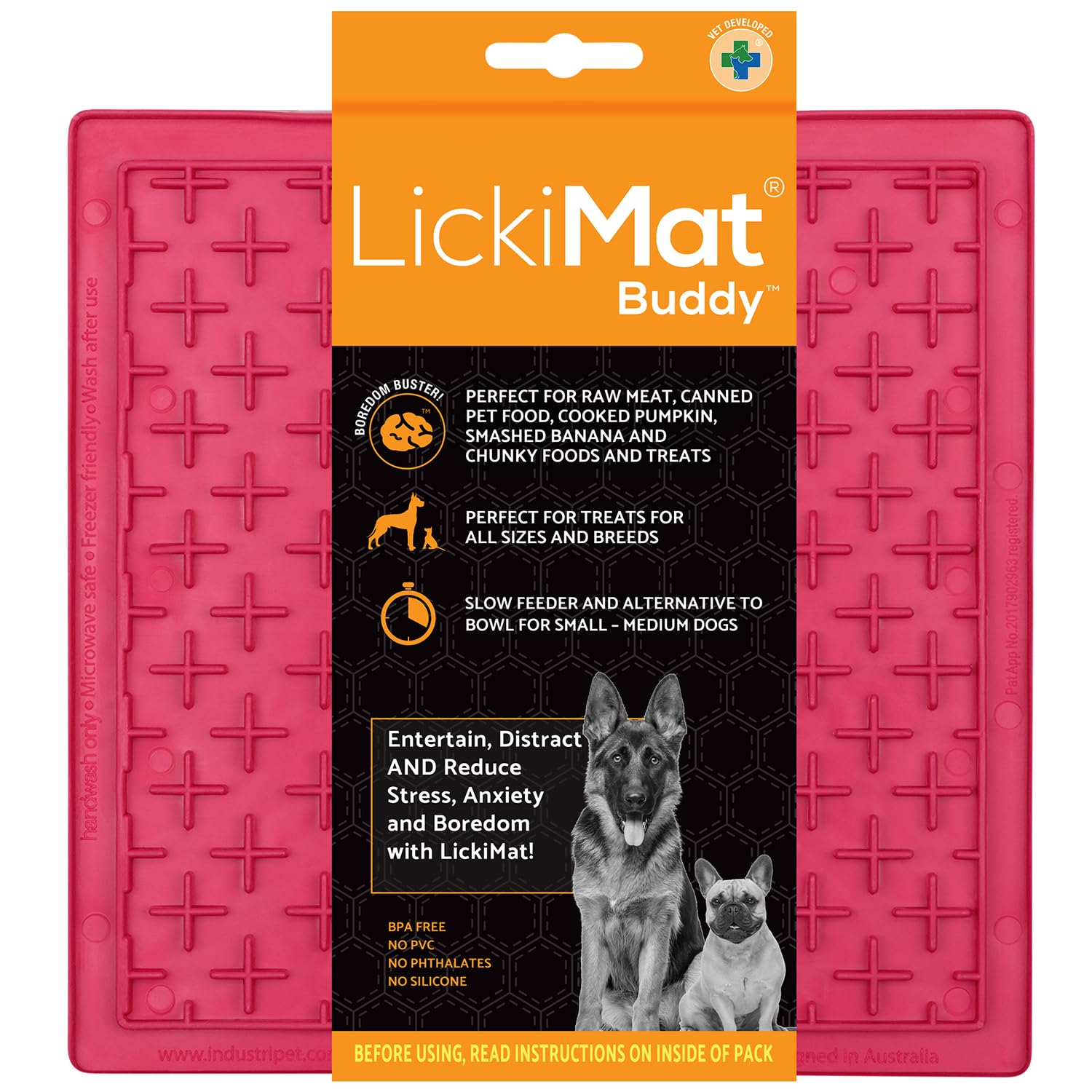 LickiMat Classic Buddy, Dog Feeding Mat for Boredom and Anxiety Relief, Ideal for Food, Treats, Yoghurt or Peanut Butter, Dog Lick Mats, Fun Alternative to a Slow Feeder, Bowl, Pink — image 1