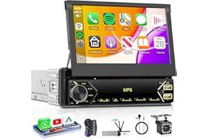 Wireless Carplay Single Din Car Stereo Touch Screen Flip Out Android Auto, Rimoody 7 Inch 1 DIN Car Radio with Bluetooth FM R