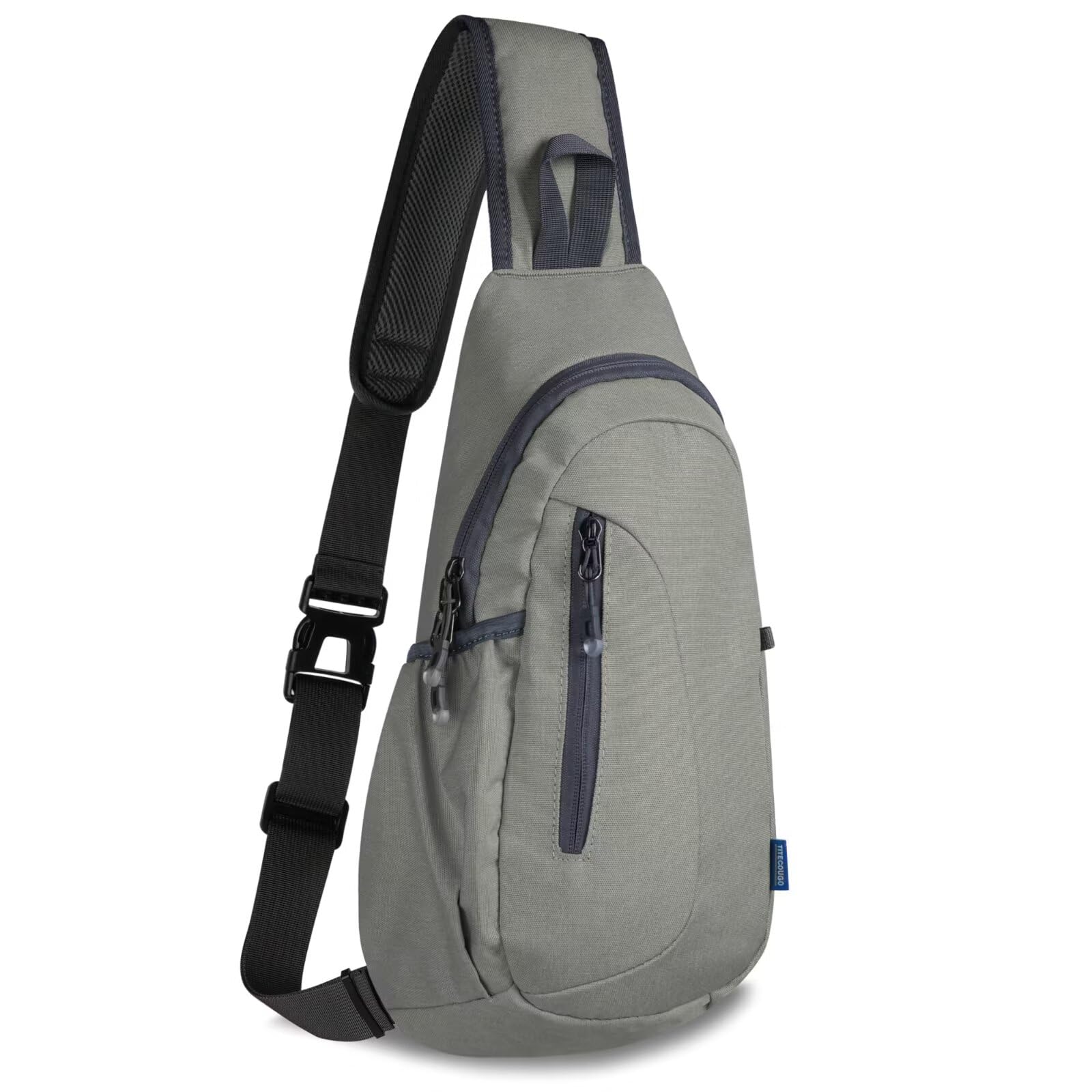 TITECOUGO Small Sling Canvas Bag Lightweight Crossbody Bag for Women Rucksack for Men Running Backpack Travel Chest Pack Shoulder Daypack for Hiking Outdoor Gym Work Sports Gray