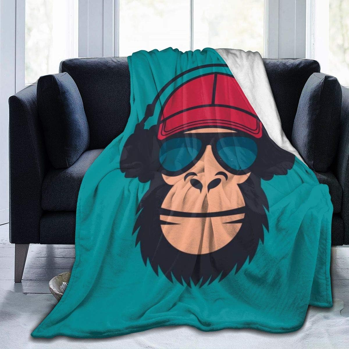 Throws Blankets queen size,Cool Monkey With Glasses And Headphones Bed