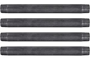 PIPE DECOR 3/4” x 10” Black Steel Plumbing Pipe, Pre Cut, Industrial Steel Grey Fits Standard 3/4 Inch Threaded Black Malleable Iron Fittings, Build Vintage DIY Furniture, 4 Pack