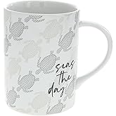 Pavilion Gift Company - Seas The Day - 18 oz Coffee Tea Mug Beach Life Beach Lover Sea Turtle Summer Oceanfront Drinkware Kitchenware