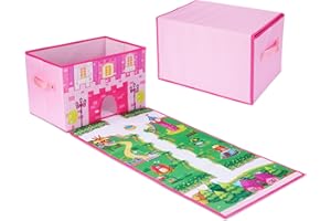 SAM AND MABEL Fabric Storage Organizer and Play Mat - Collapsible Storage Box, Foldable Playmat and Stackable Storage Bin Basket with Handle (Princess)